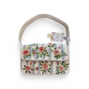 Pink Floral Beaded Shoulder Bag